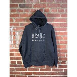 Vintage Y2k AC/DC Hoodie Black 2005 Back In Black Music Pullover Adult Medium
